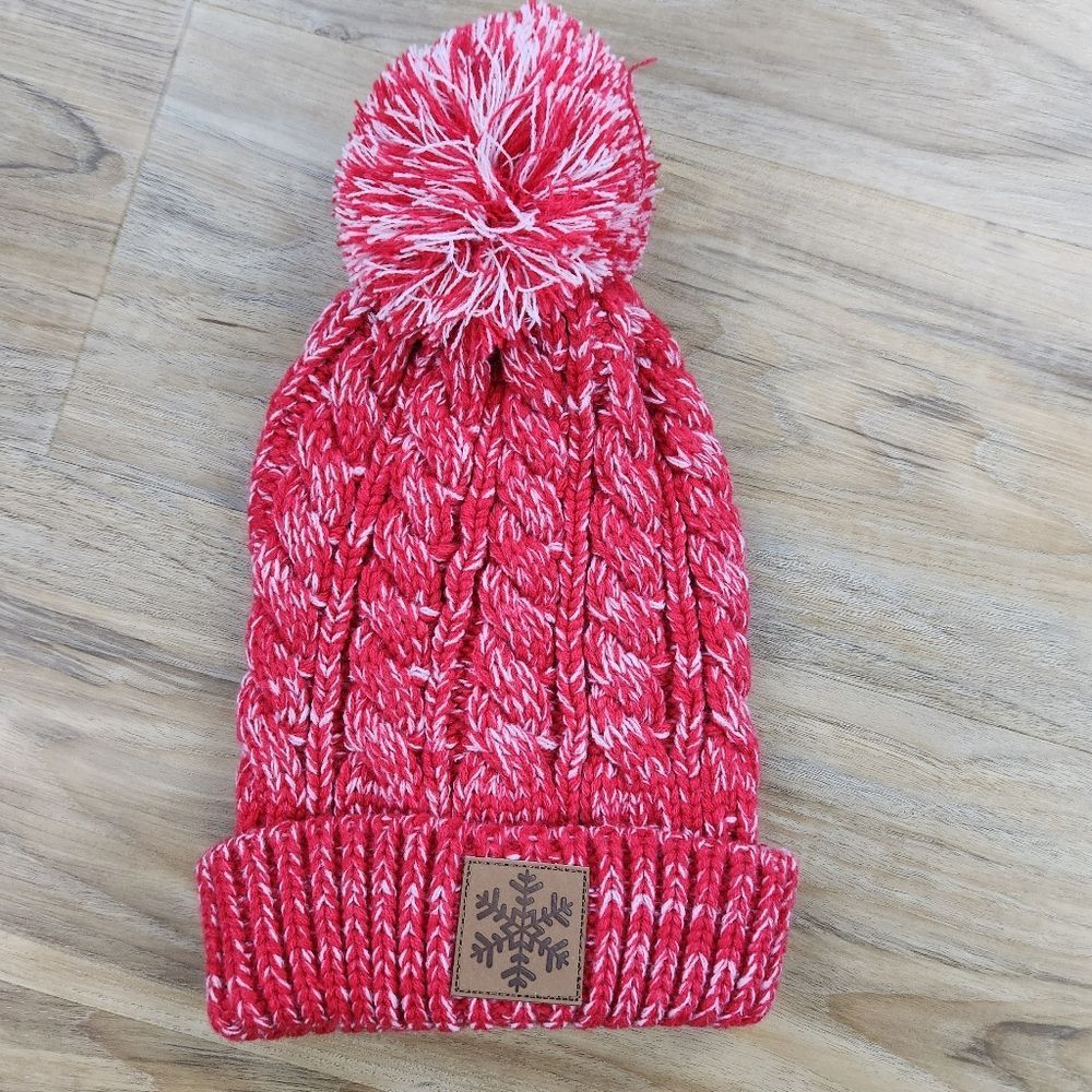 🩵Gertex Red Cable Knit Puff Topper Beanie Hat One Size - Picture 2 of 8